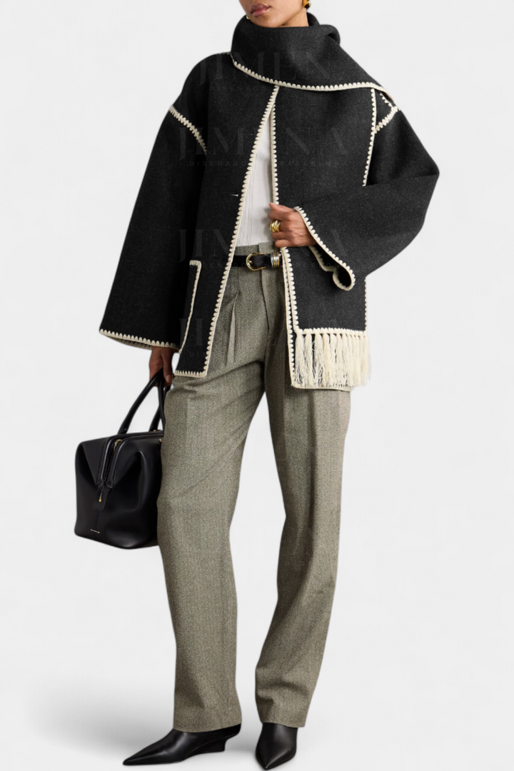 Pauline Coat with Integrated Scarf and Fluid Silhouette