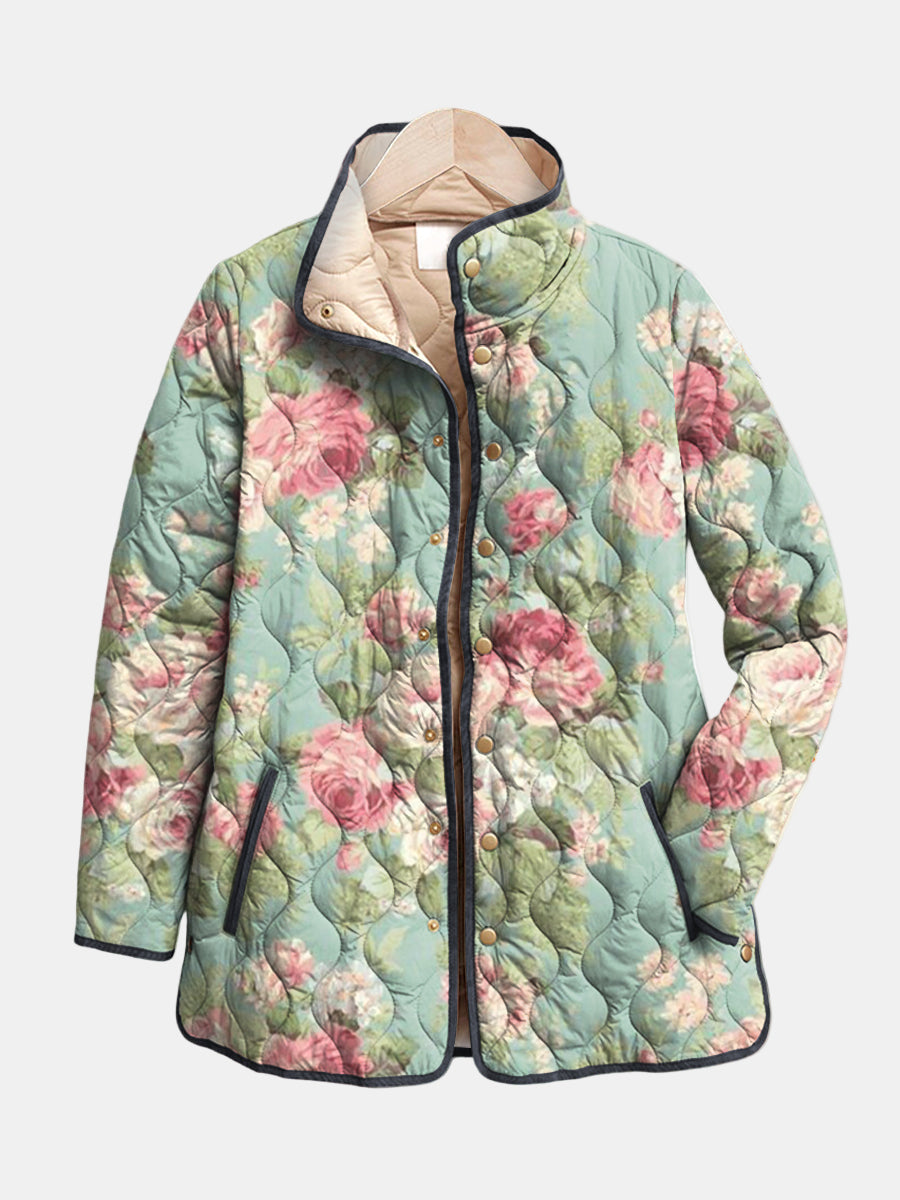 Carys | Quilted Jacket with Retro Floral Pattern