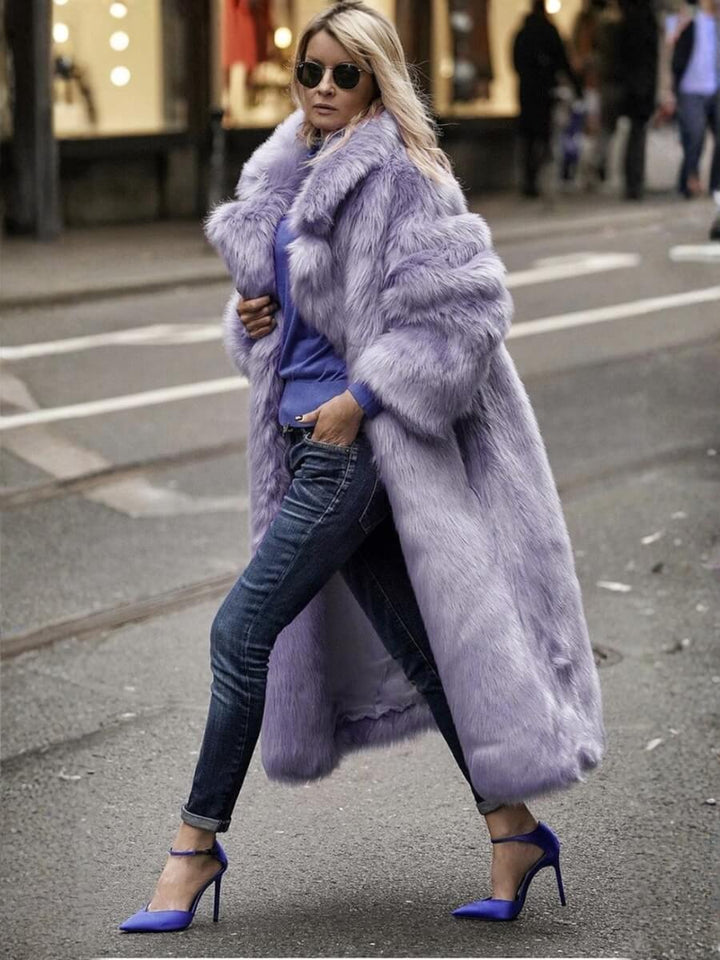 Pierette Long Coat in Synthetic Fur Lavender