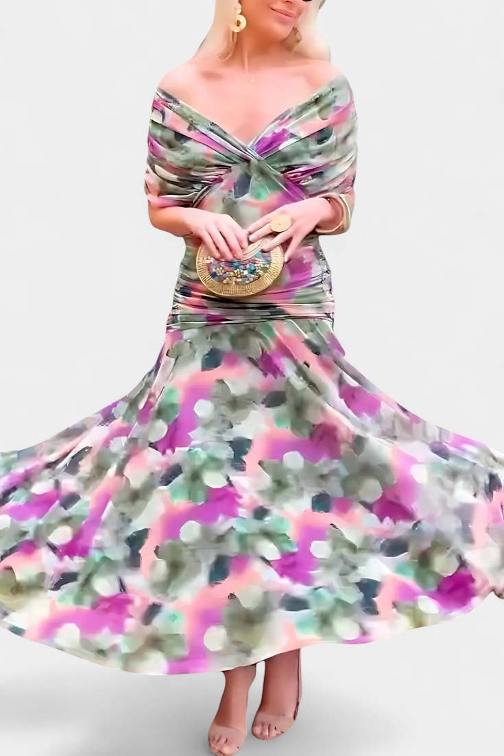 Long Floral V-Neck Dress