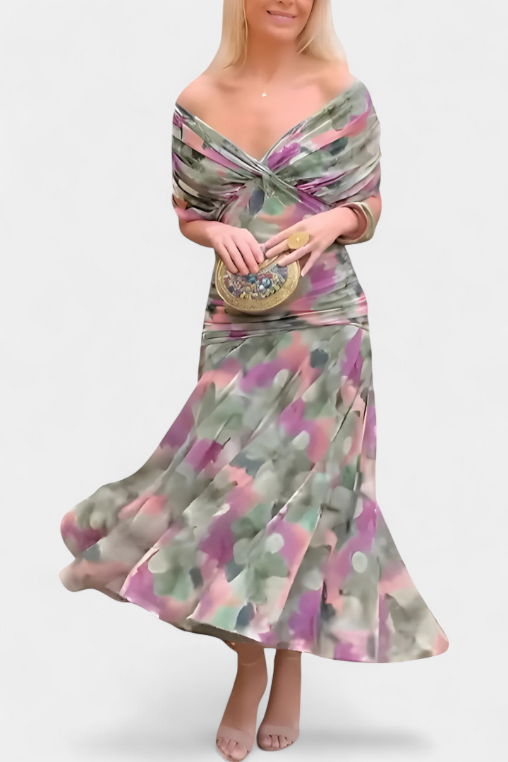 Long Floral V-Neck Dress