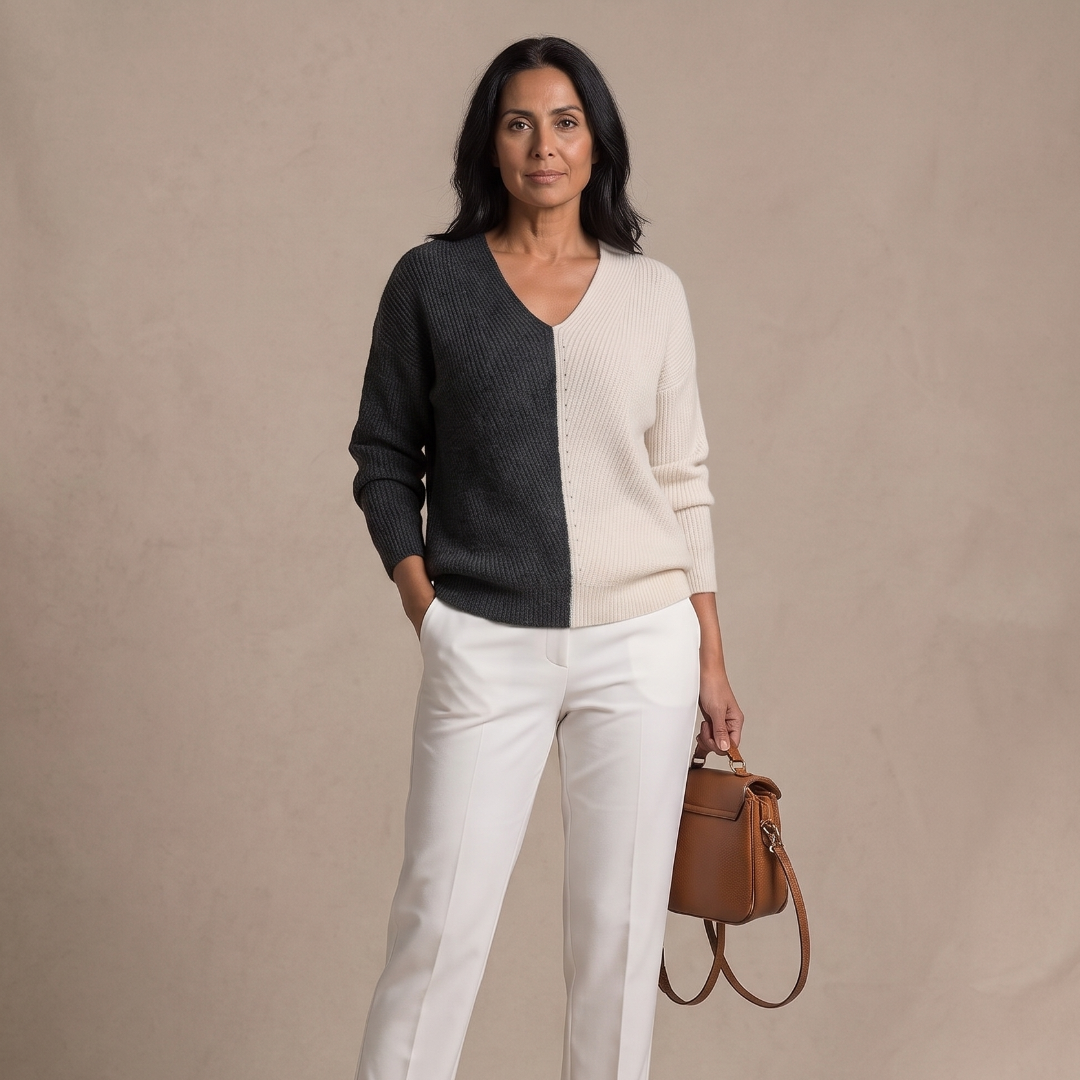 Amalia V-neck color block sweater