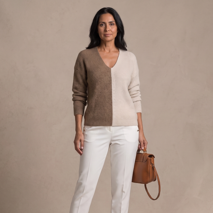 Amalia V-neck color block sweater