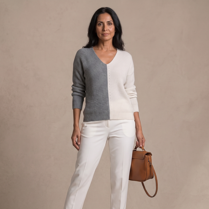 Amalia V-neck color block sweater