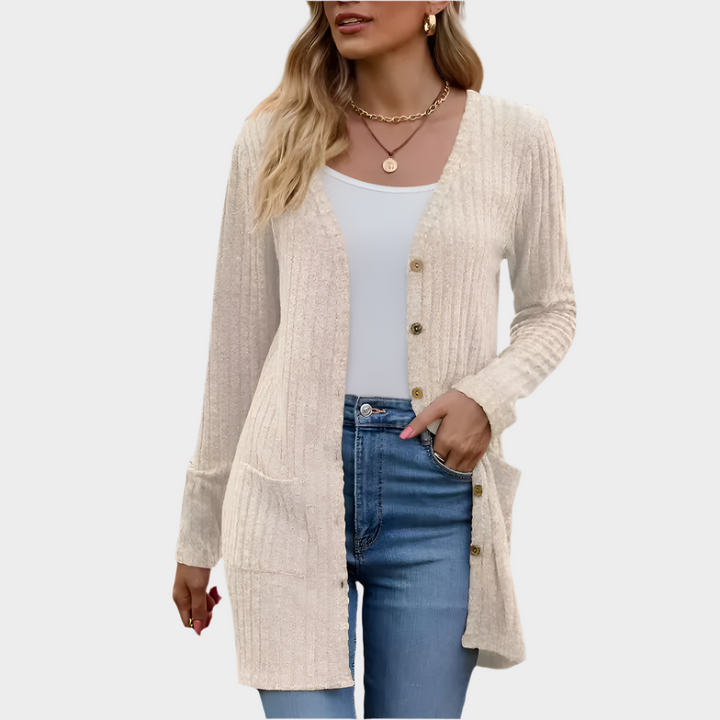 Jemima - Ribbed Knit Button-Up Longline Cardigan