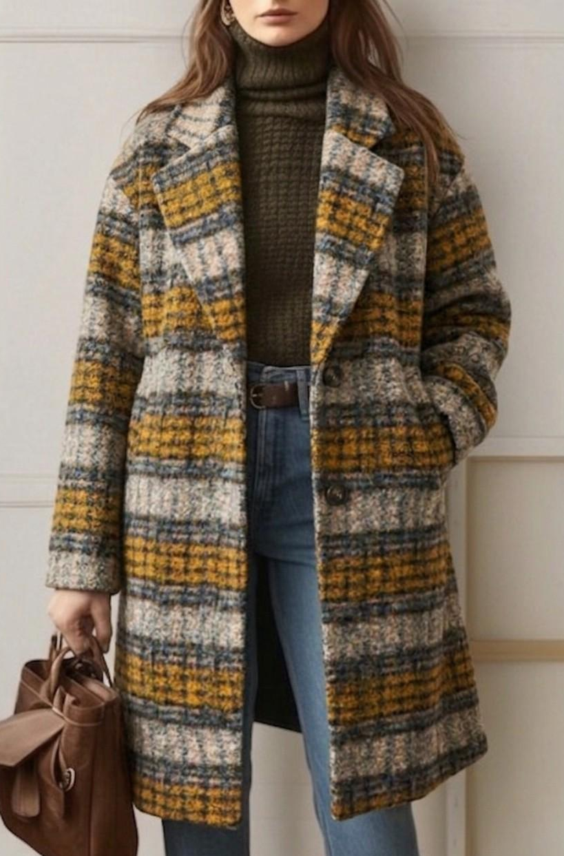 Sienna | Earth Tone Check Longline Coat