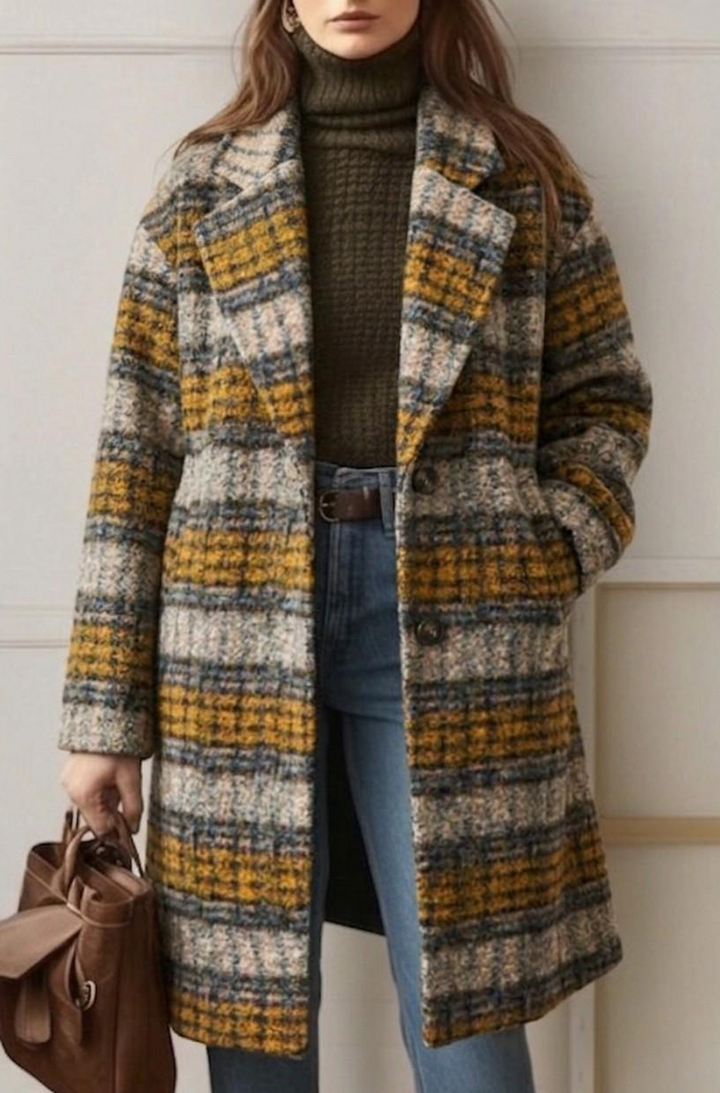 Sienna | Earth Tone Check Longline Coat