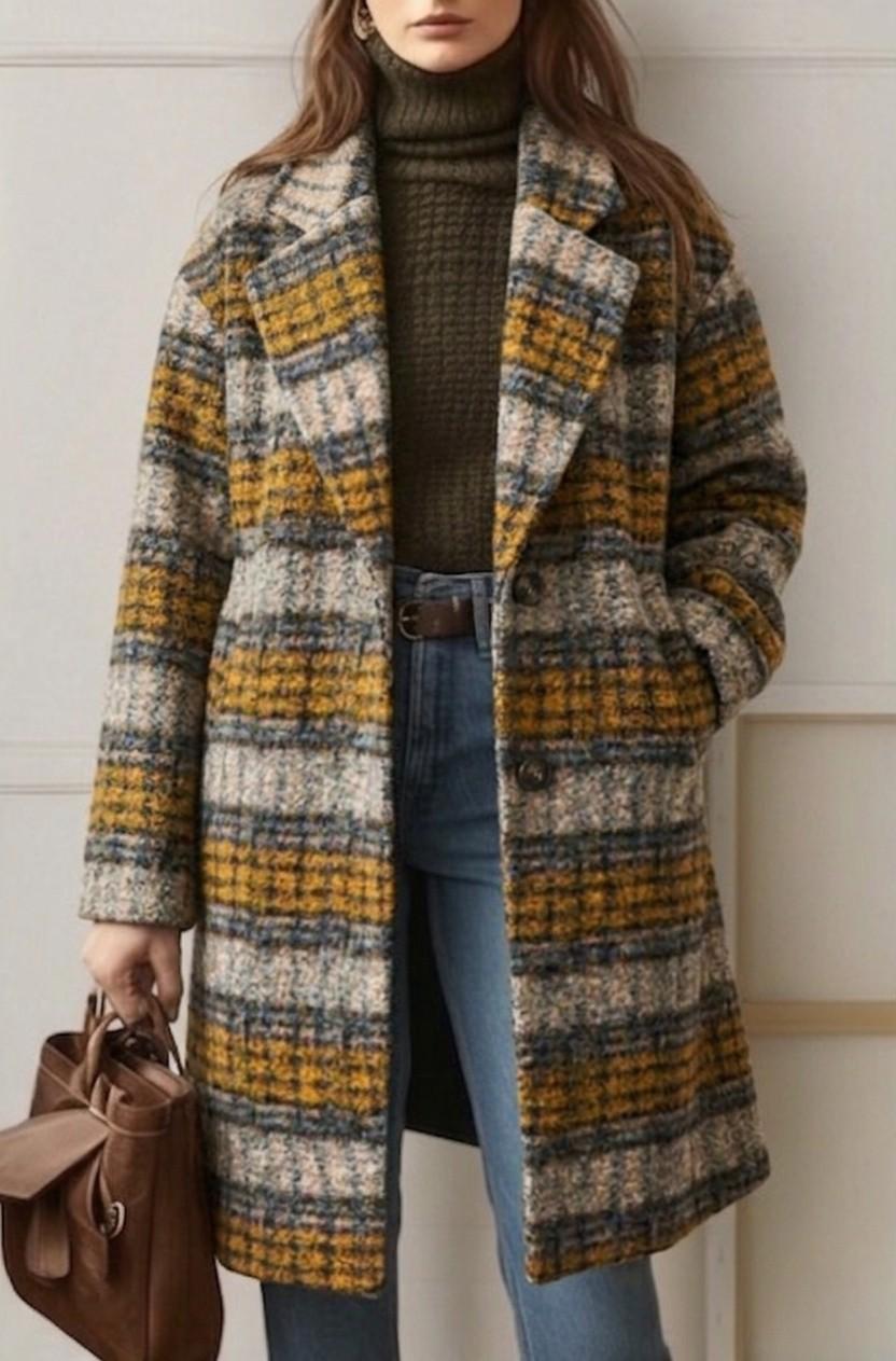 Sienna | Earth Tone Check Longline Coat
