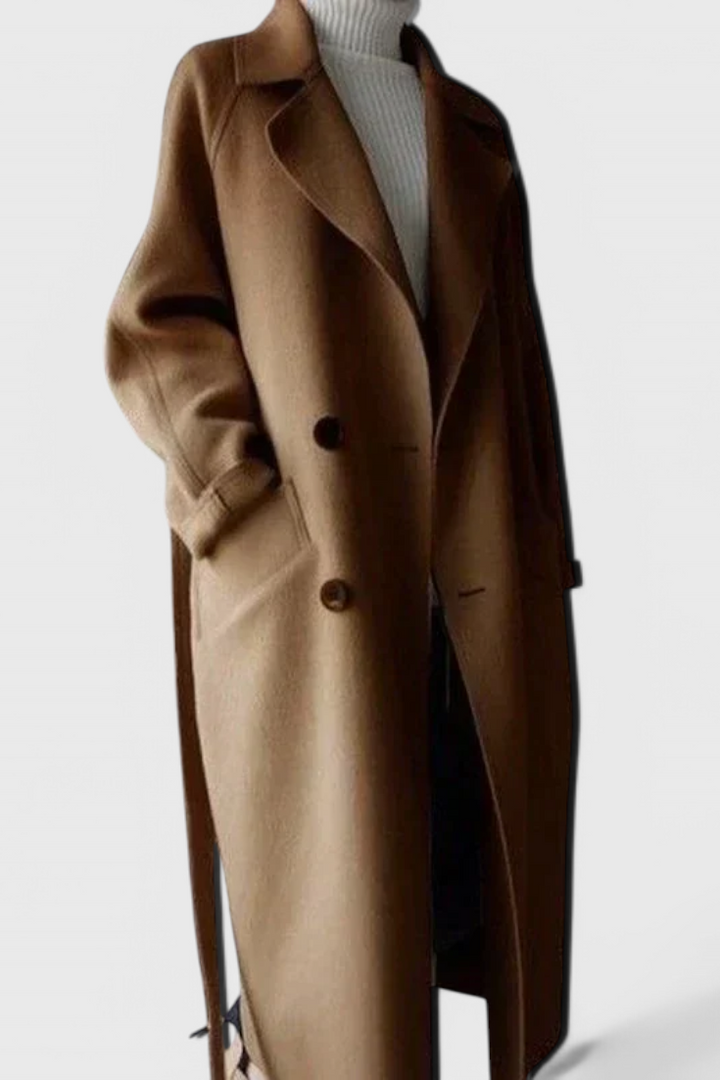 Clara Long Structured Wool Coat with Refined Silhouette