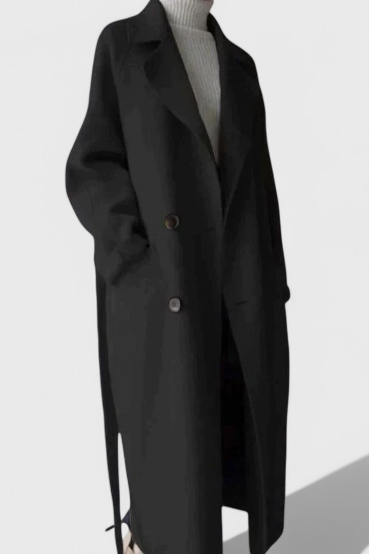 Clara Long Structured Wool Coat with Refined Silhouette