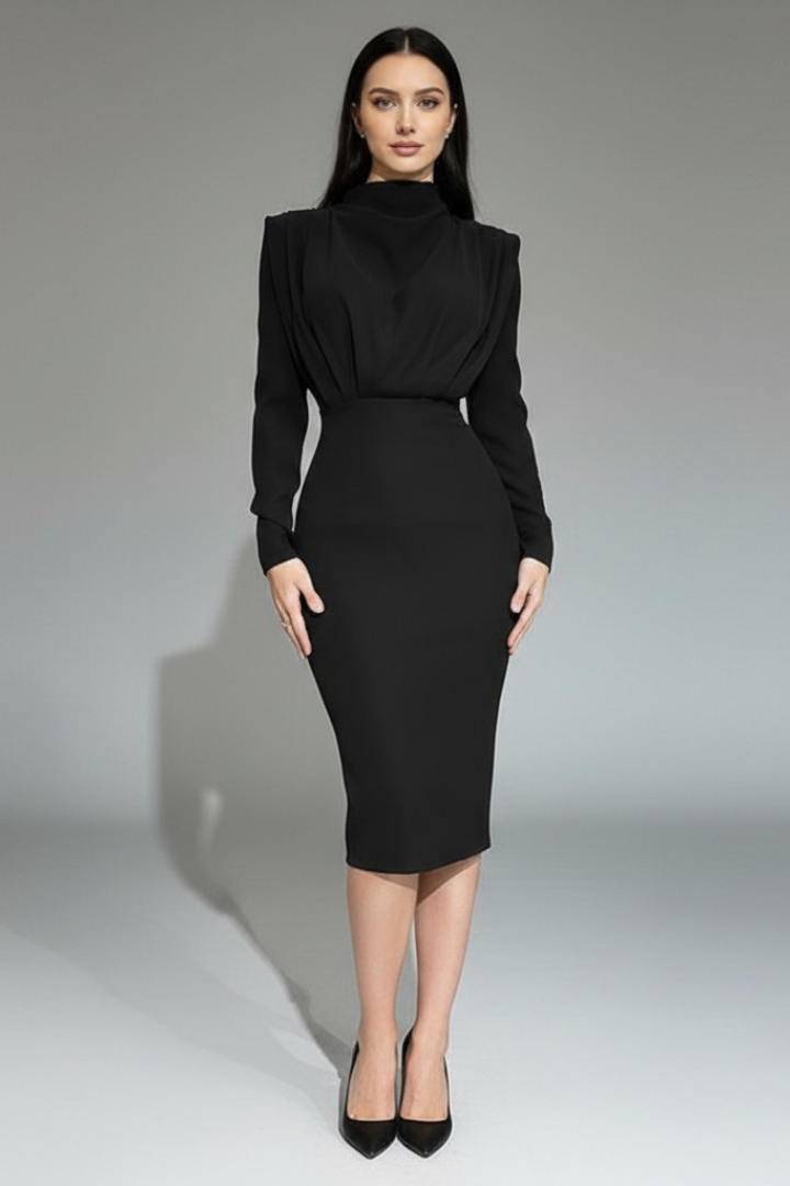 Women’s Dress with High Neckline and Long Sleeves