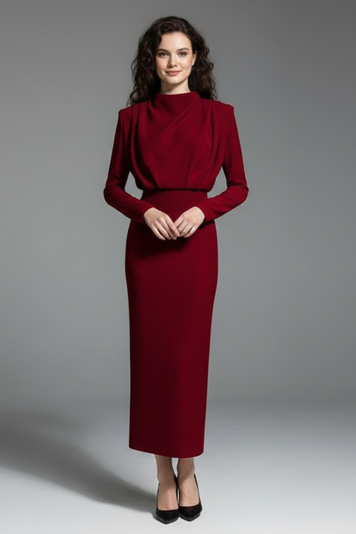 Women’s Dress with High Neckline and Long Sleeves