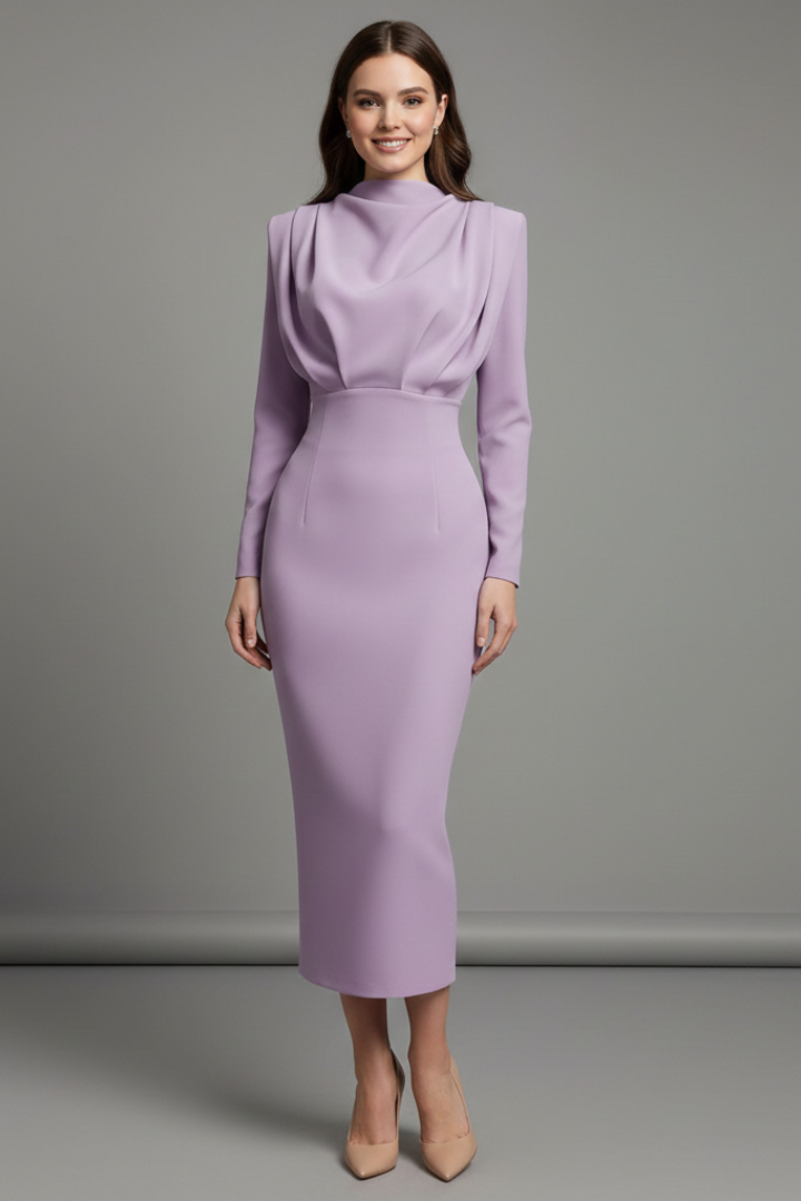 Women’s Dress with High Neckline and Long Sleeves