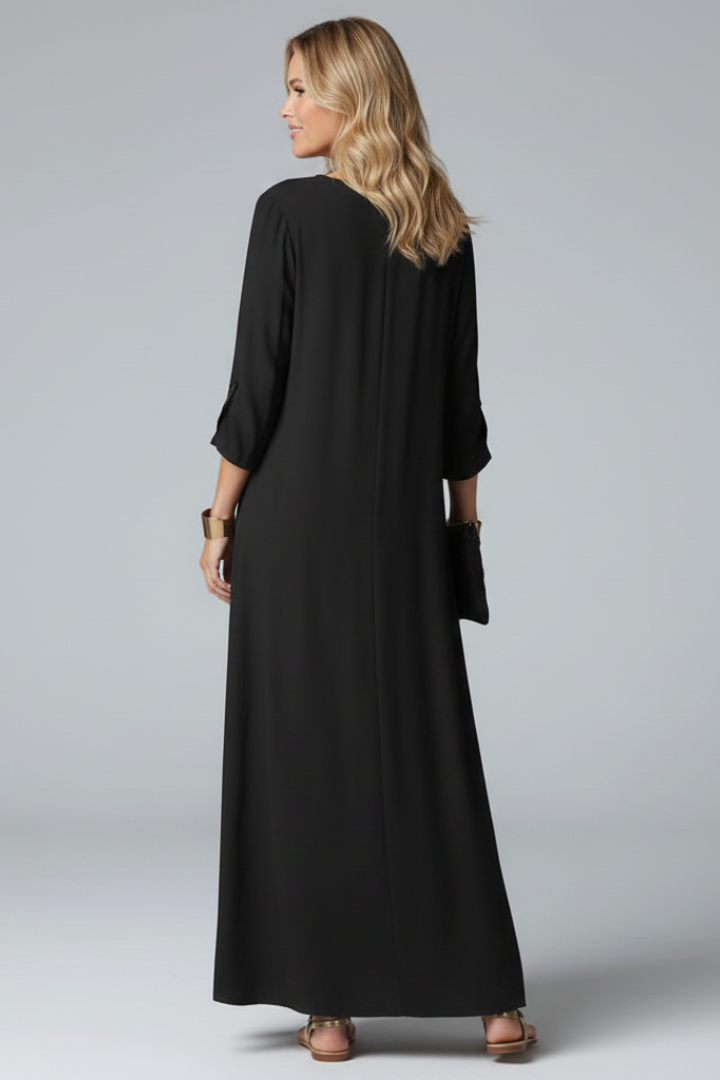 Women’s Dress with V-Neckline and Long Sleeves