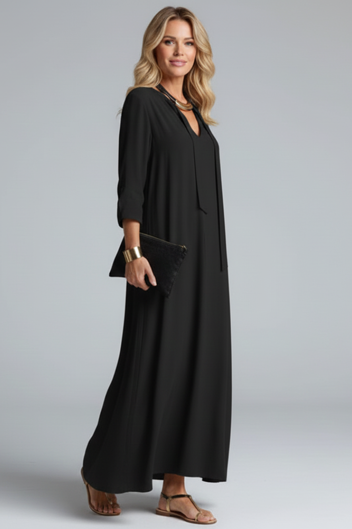 Women’s Dress with V-Neckline and Long Sleeves