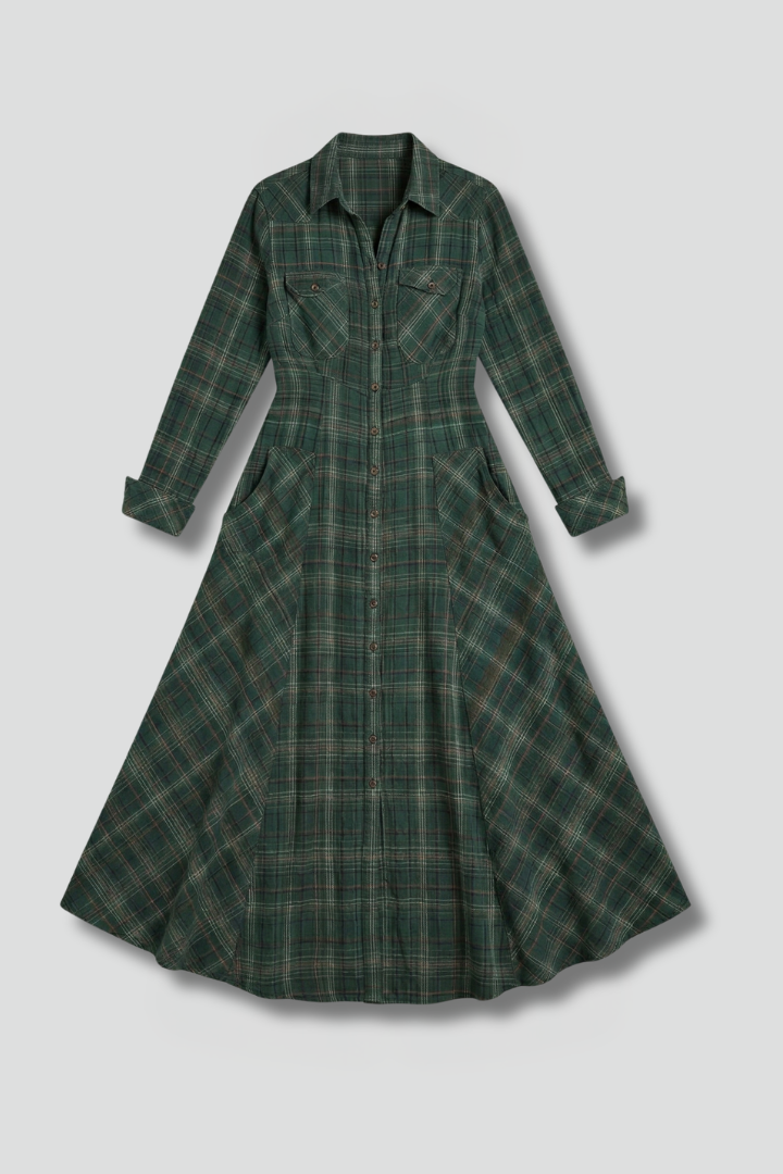 Women’s Maxi Dress with Button Front and Long Sleeves