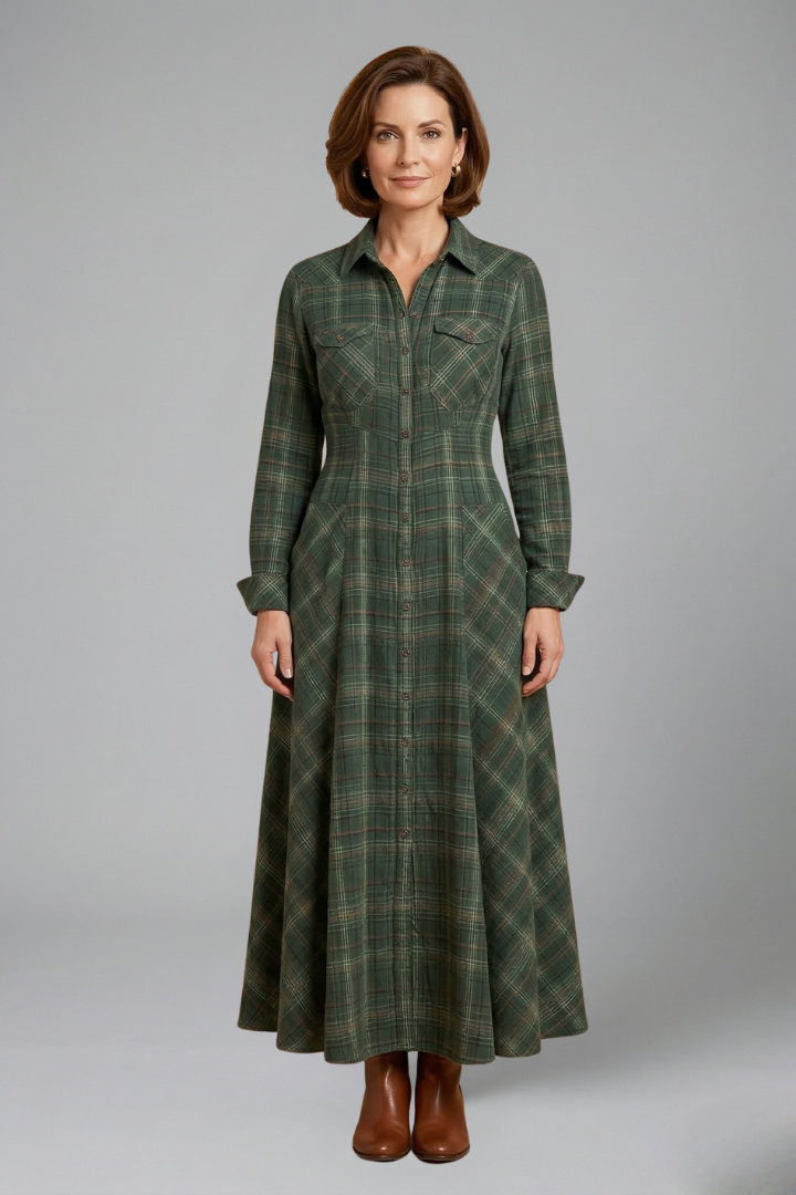 Women’s Maxi Dress with Button Front and Long Sleeves