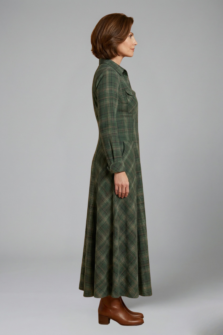 Women’s Maxi Dress with Button Front and Long Sleeves