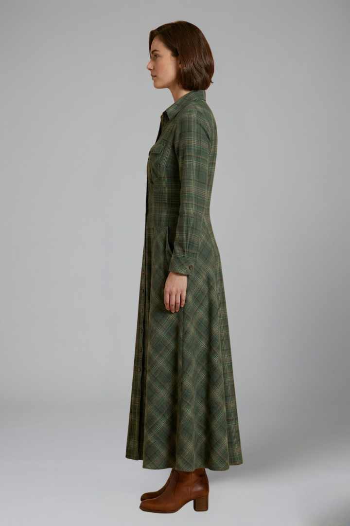 Women’s Maxi Dress with Button Front and Long Sleeves
