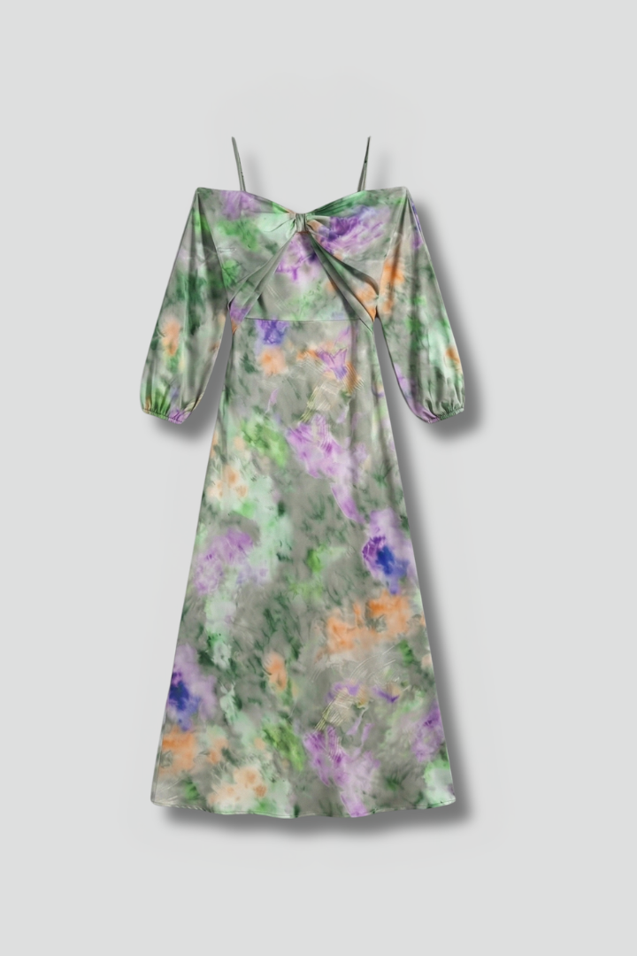 Women’s Maxi Dress with Detachable Scarf and Long Sleeves