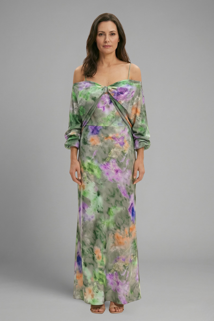 Women’s Maxi Dress with Detachable Scarf and Long Sleeves