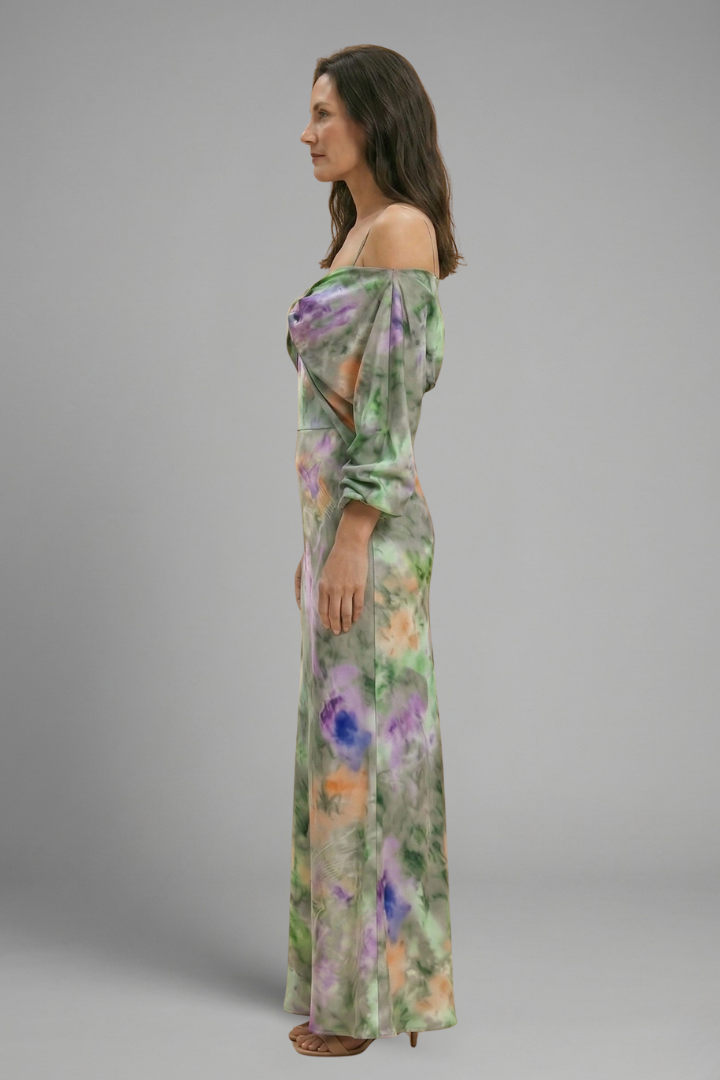Women’s Maxi Dress with Detachable Scarf and Long Sleeves