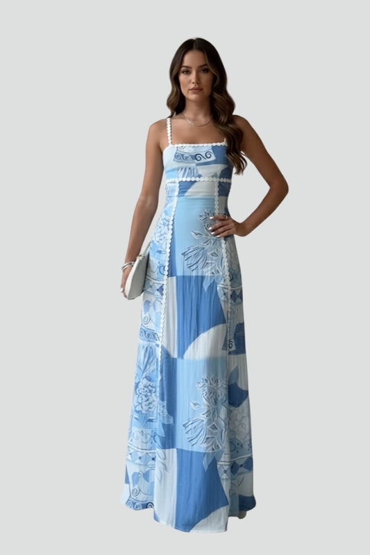 Women’s Maxi Dress with Patterned Surface and Sleeveless Style