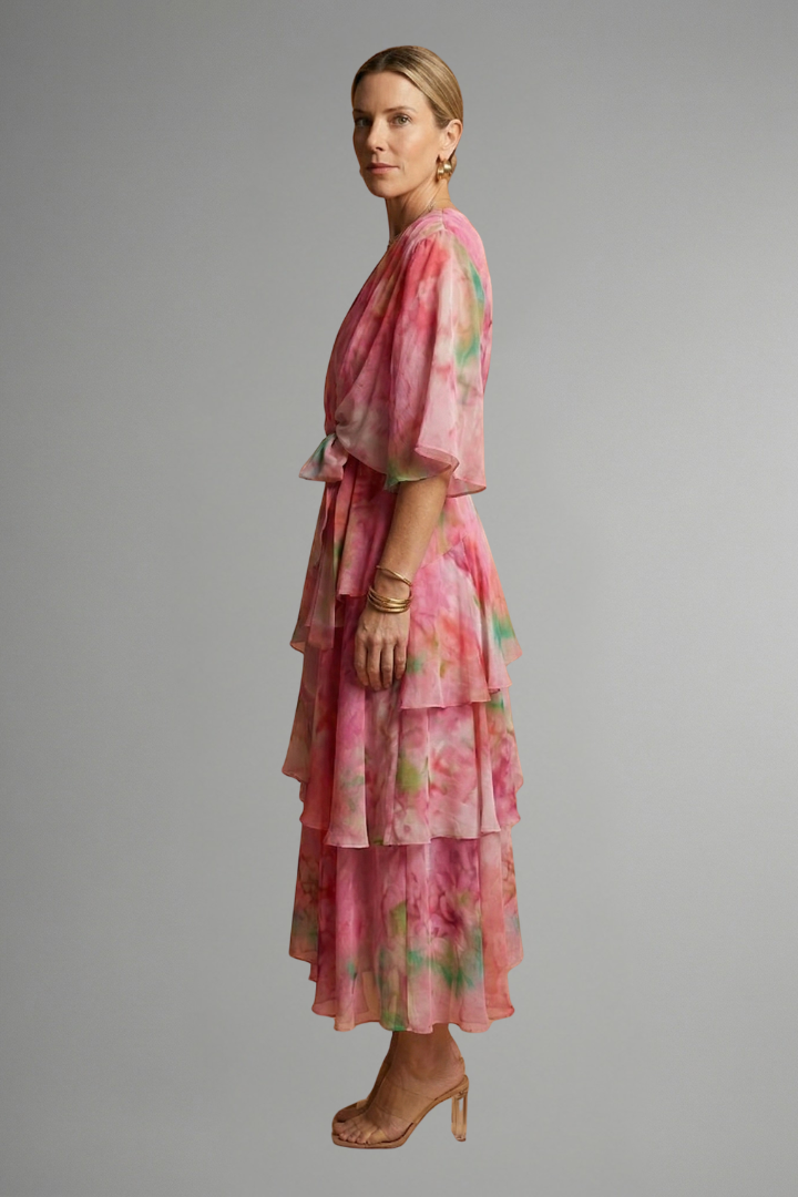 Women’s Maxi Dress with Printed Surface and Flowing Skirt
