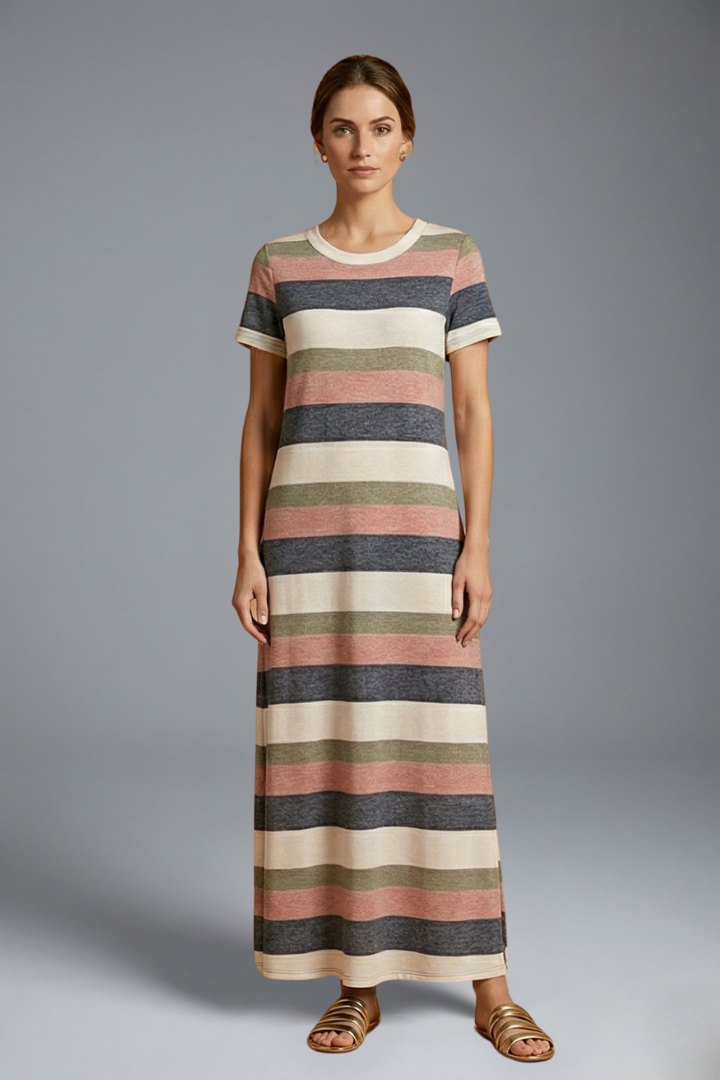 Women’s Maxi Dress with Round Neck and Flowing Skirt
