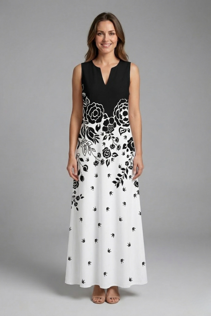 Women’s Maxi Dress with Split Neck and Sleeveless Design