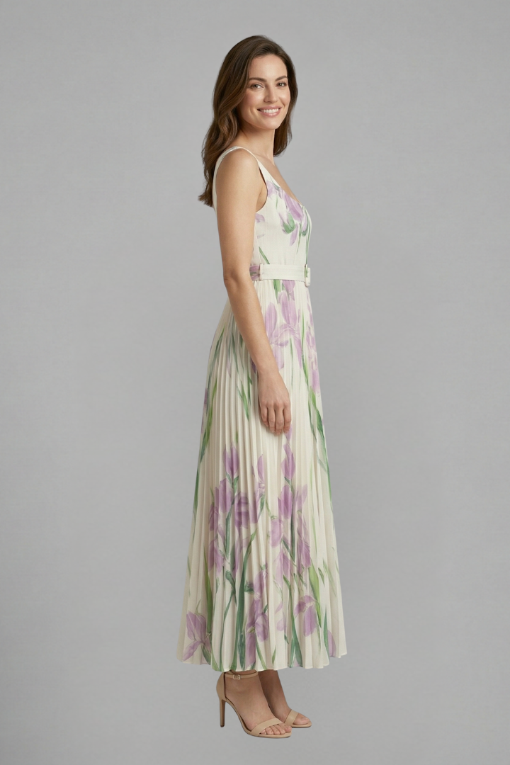 Women’s Maxi Dress with Square Neck and Pleated Skirt