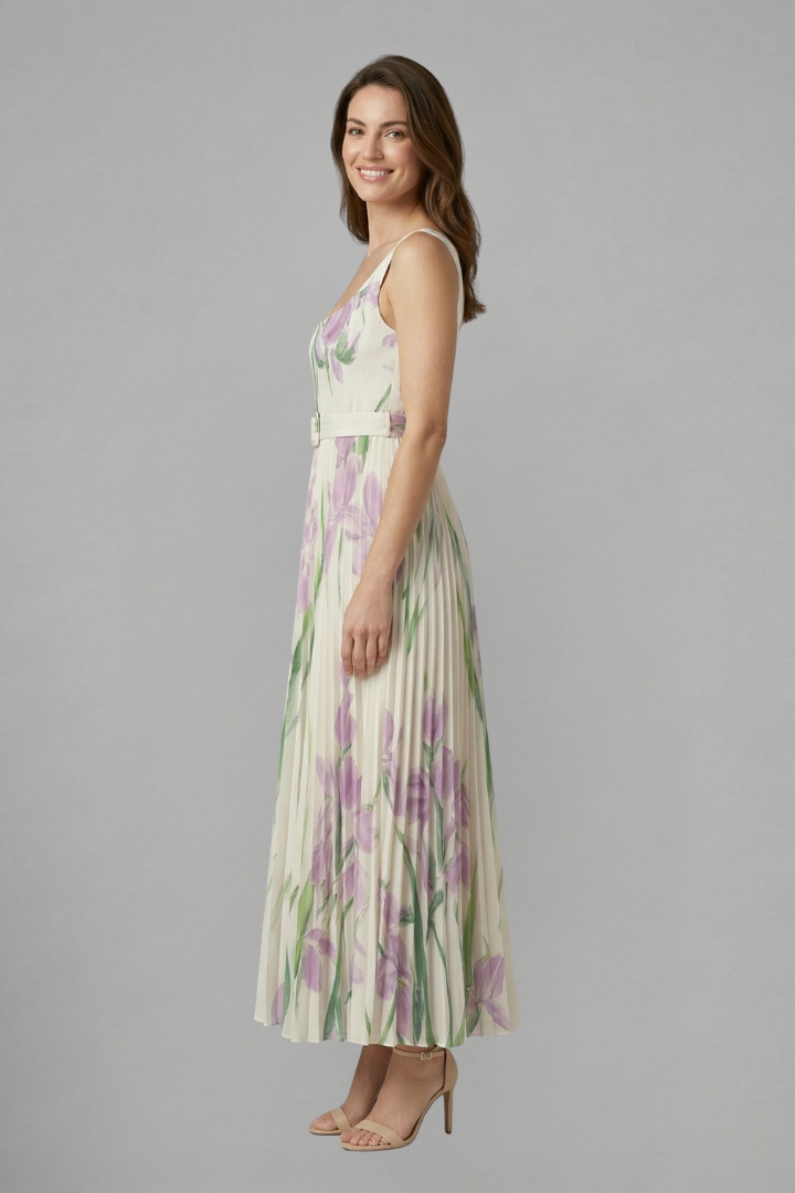 Women’s Maxi Dress with Square Neck and Pleated Skirt