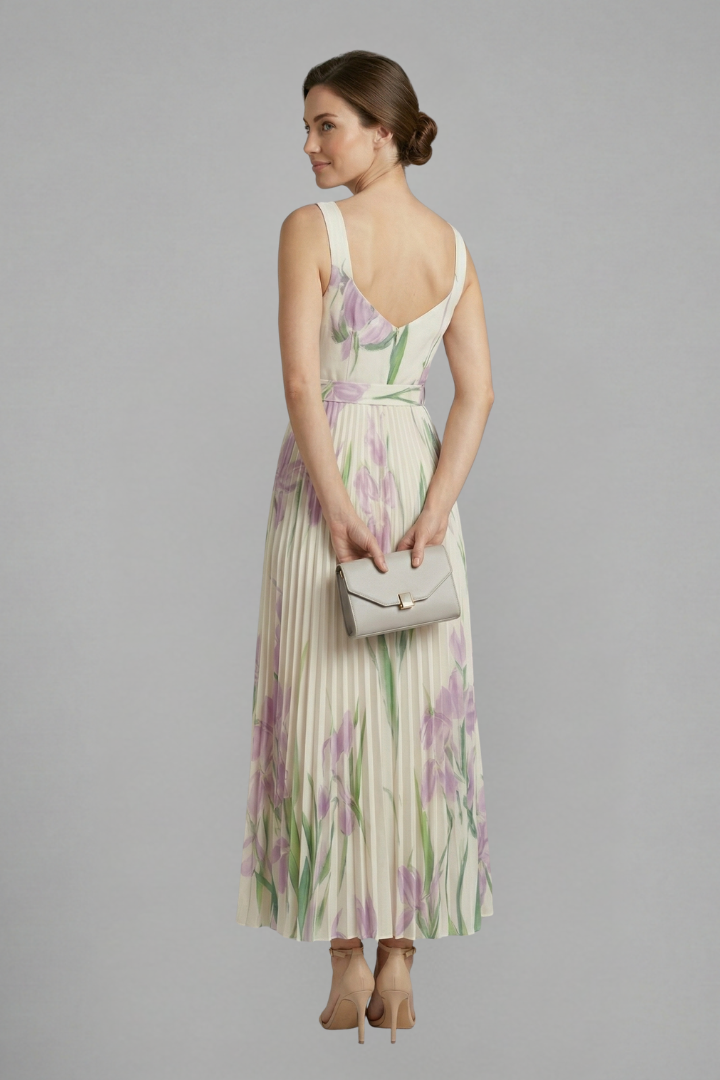 Women’s Maxi Dress with Square Neck and Pleated Skirt