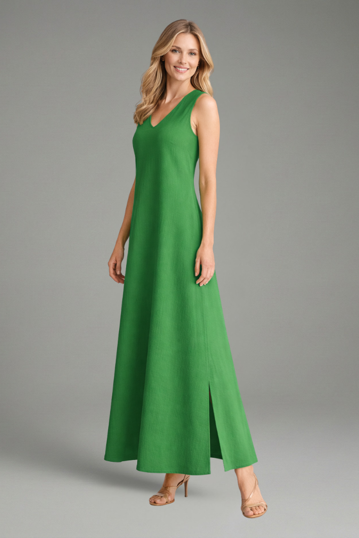 Women’s Maxi Dress with V-Neck and Side Slit