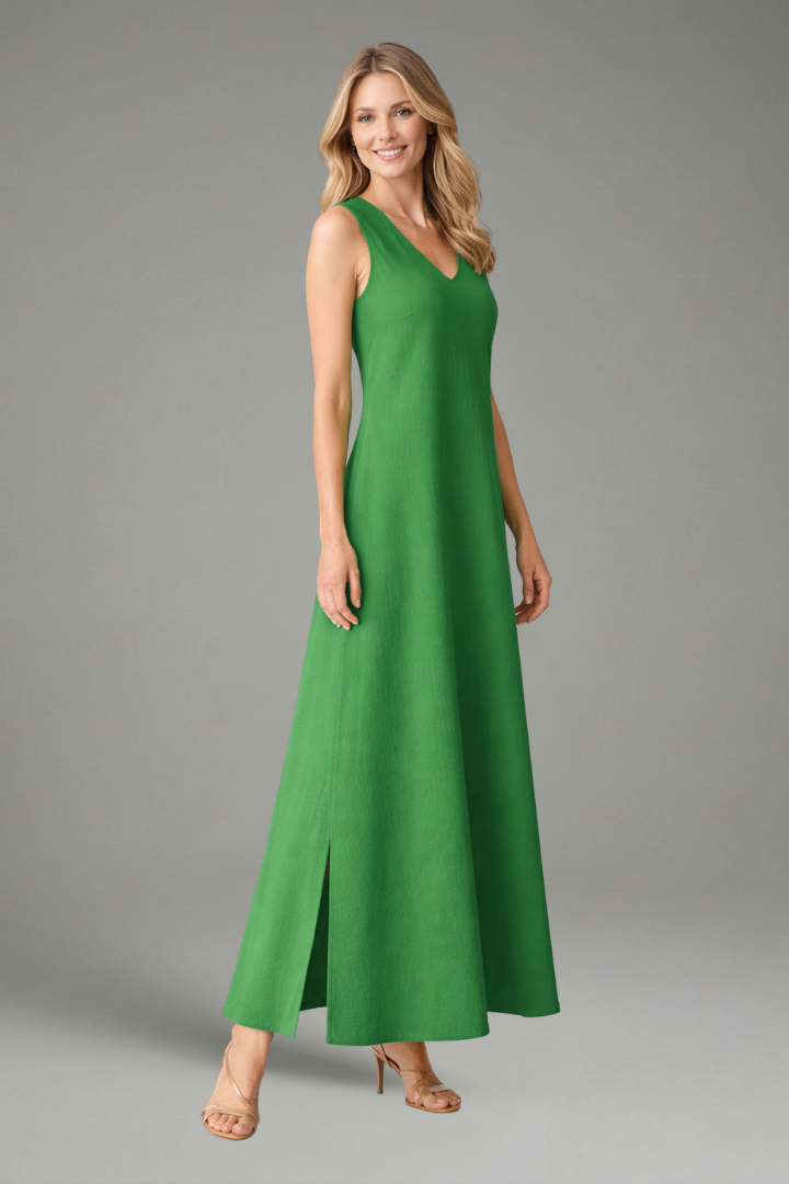 Women’s Maxi Dress with V-Neck and Side Slit