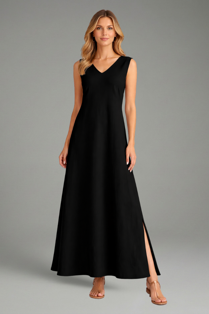Women’s Maxi Dress with V-Neck and Side Slit