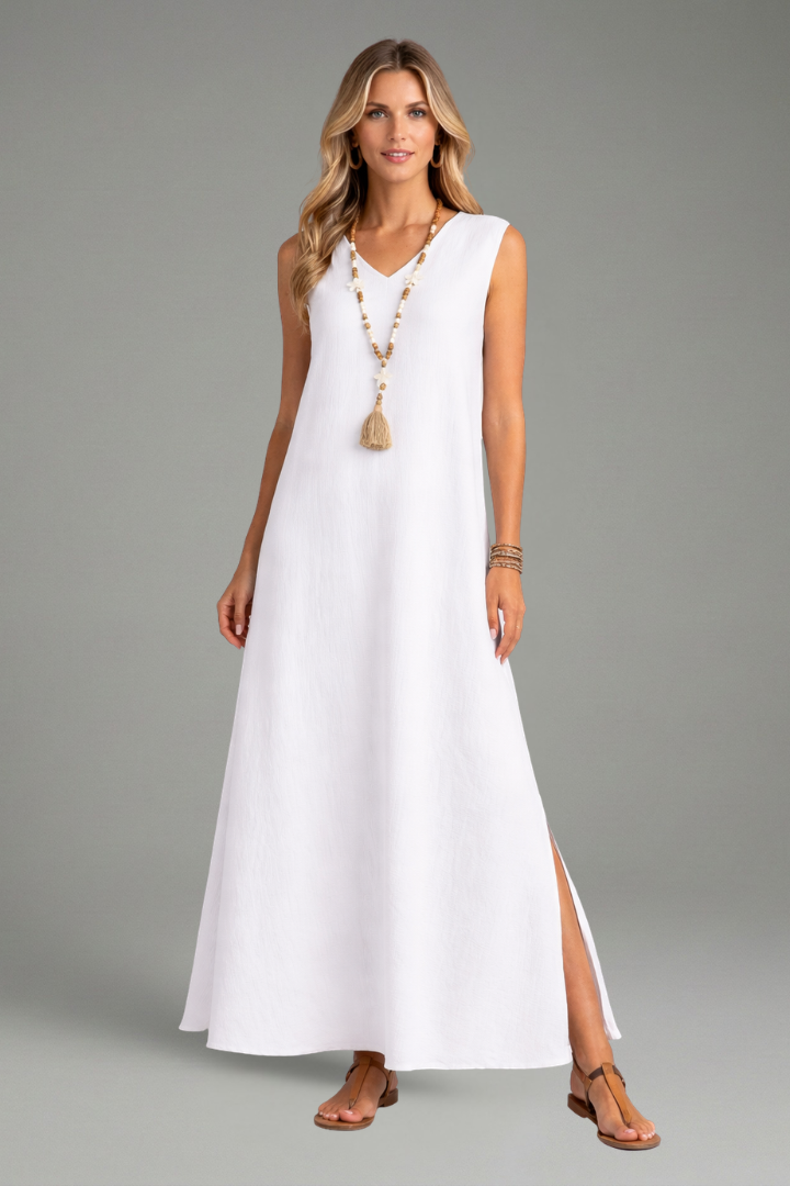 Women’s Maxi Dress with V-Neck and Side Slit