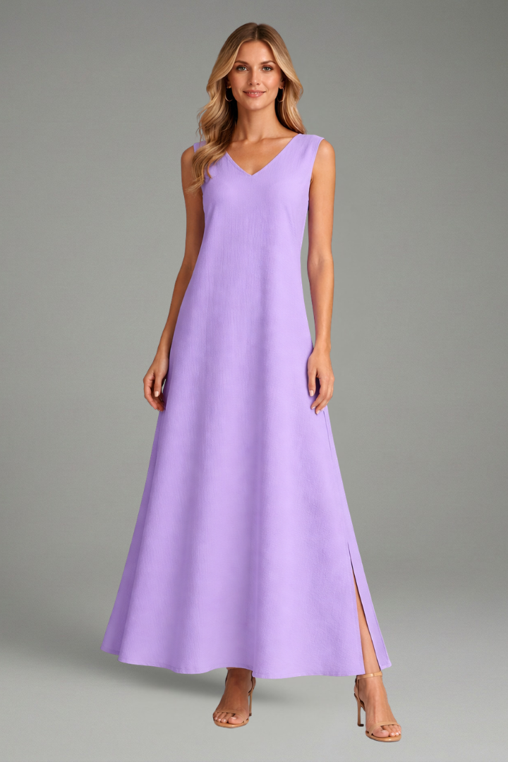 Women’s Maxi Dress with V-Neck and Side Slit