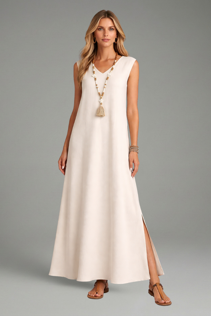 Women’s Maxi Dress with V-Neck and Side Slit