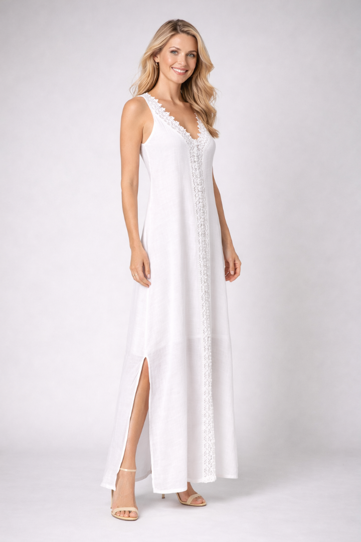 Women’s Maxi Dress with V-Neck and Side Slits