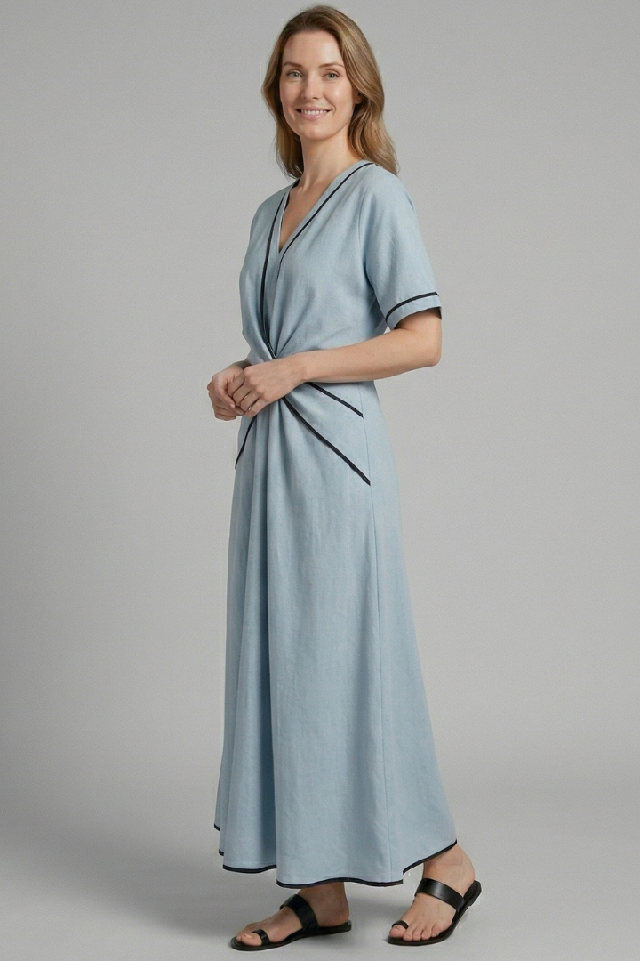 Women’s Maxi Dress with V Neck and Draped Waist