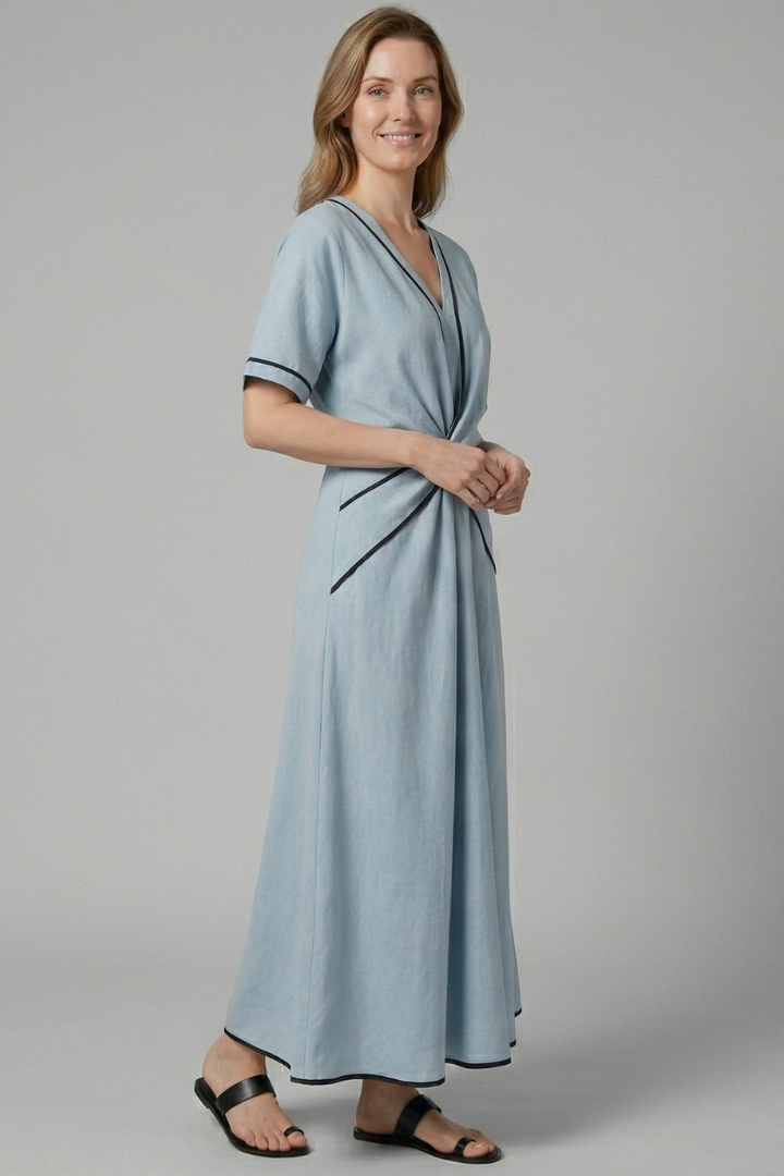 Women’s Maxi Dress with V Neck and Draped Waist