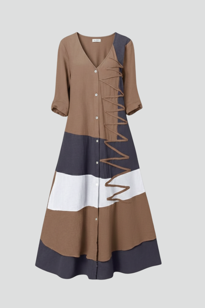 Women’s Maxi Dress with V Neckline and Button Front