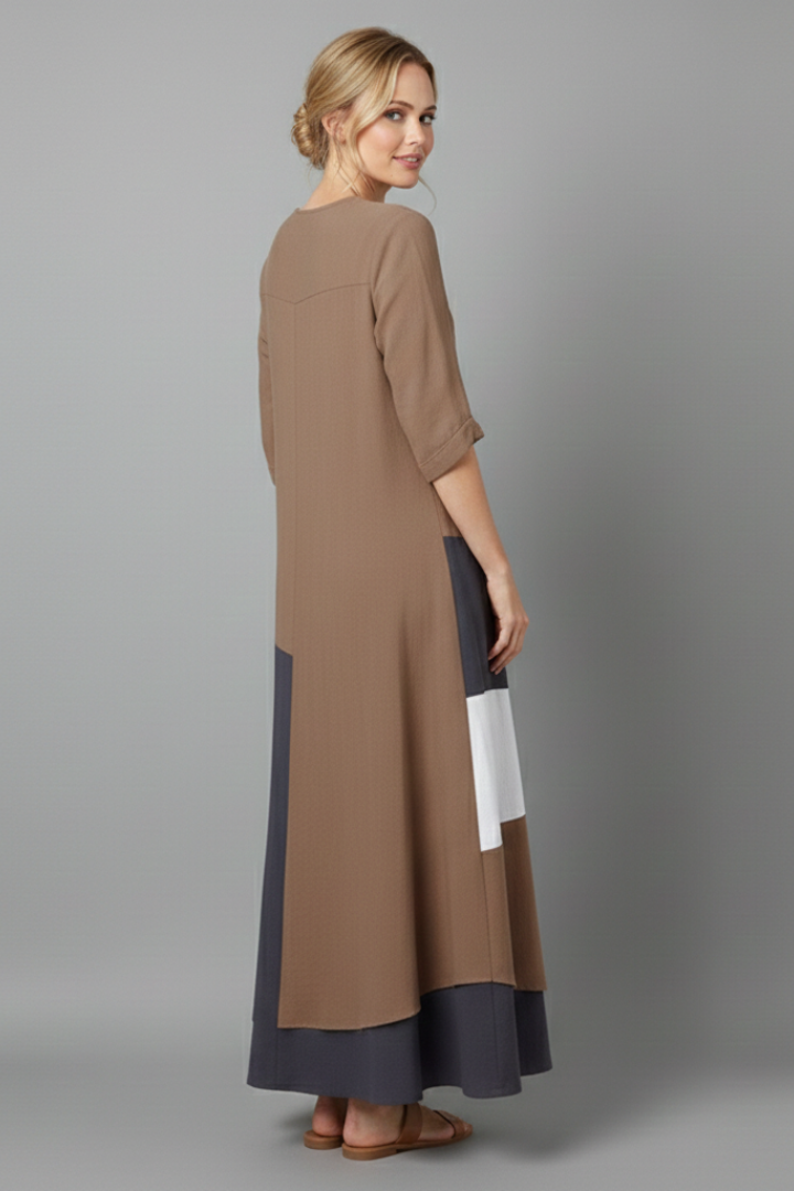 Women’s Maxi Dress with V Neckline and Button Front