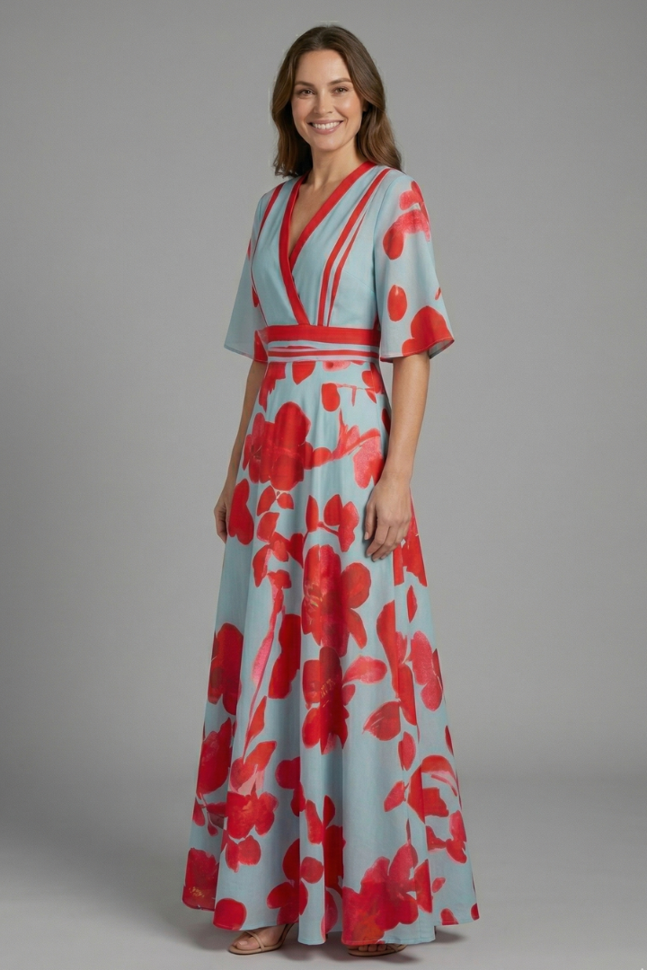 Women’s Maxi Dress with V Neckline and Sleeves