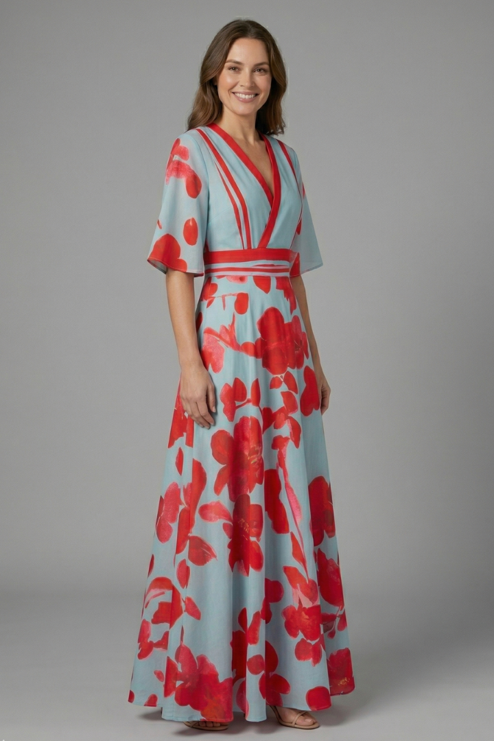 Women’s Maxi Dress with V Neckline and Sleeves