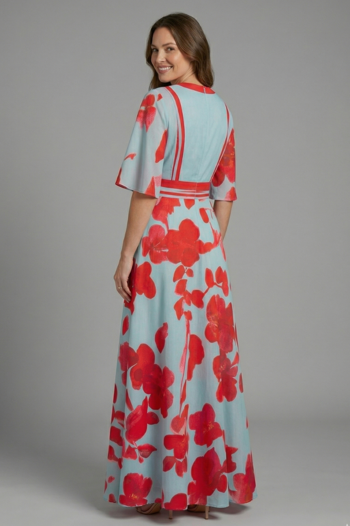 Women’s Maxi Dress with V Neckline and Sleeves