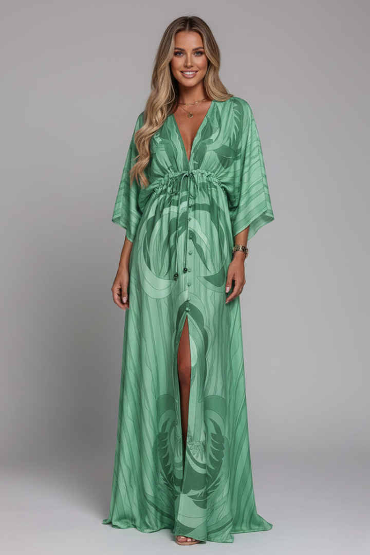 Women’s Maxi Dress with V Neckline and Tie Waist