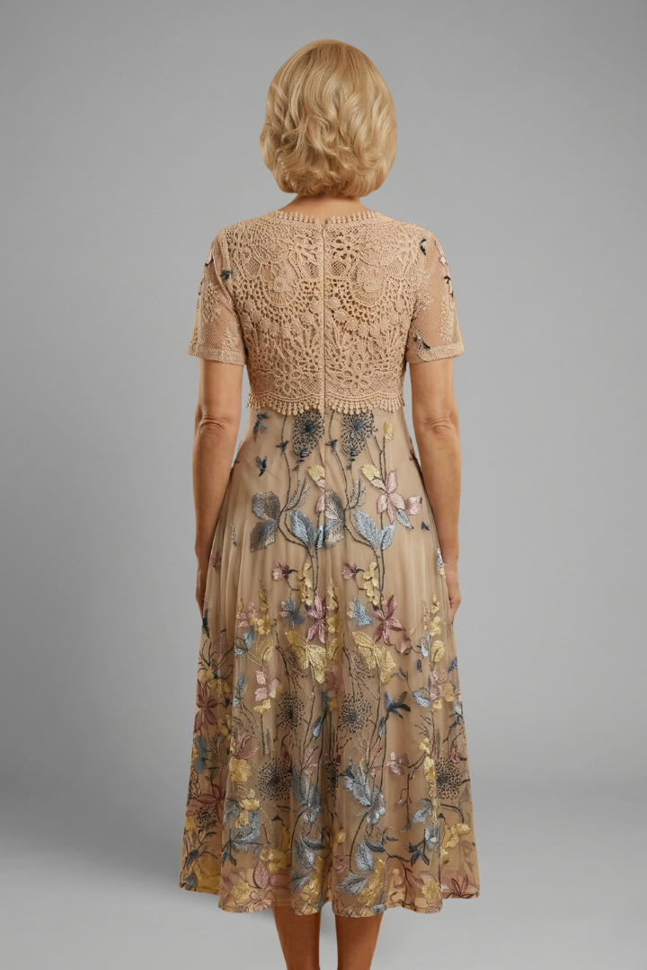 Women’s Midi Dress with Lace Detail and V Neck