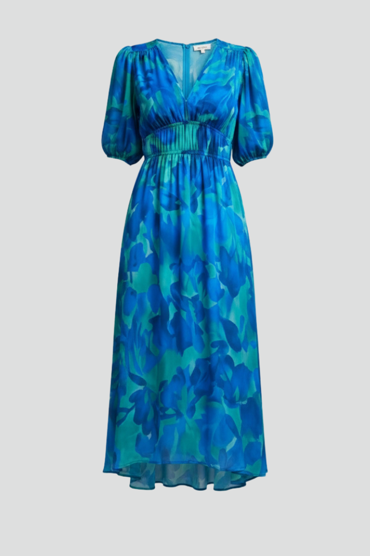 Women’s Midi Dress with Puff Sleeves and Floral Print